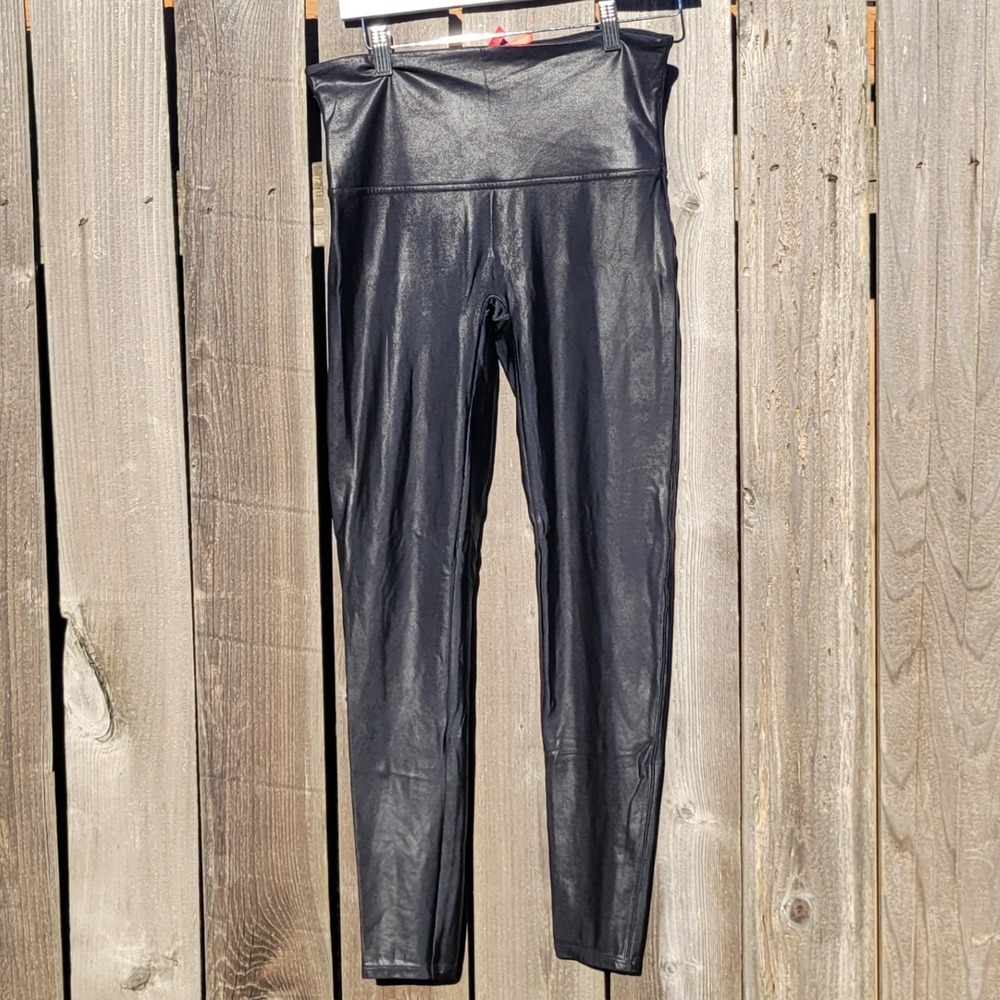 Spanx Faux Leather Leggings Black High Waisted Shaping Pants XL
